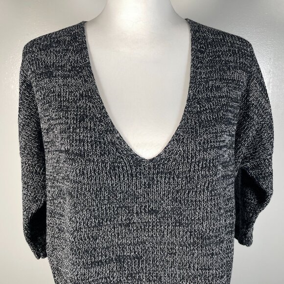 Express Black White Marled Deep V Neck Short Sleeve Pullover Sweater SP - Picture 3 of 13